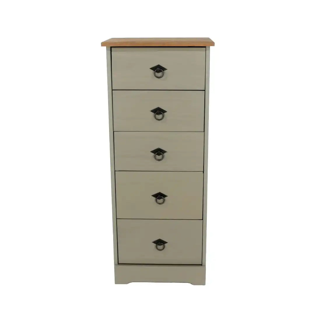 Grey Compact Corona 5 Drawer Narrow Chest - Price Crash Furniture
