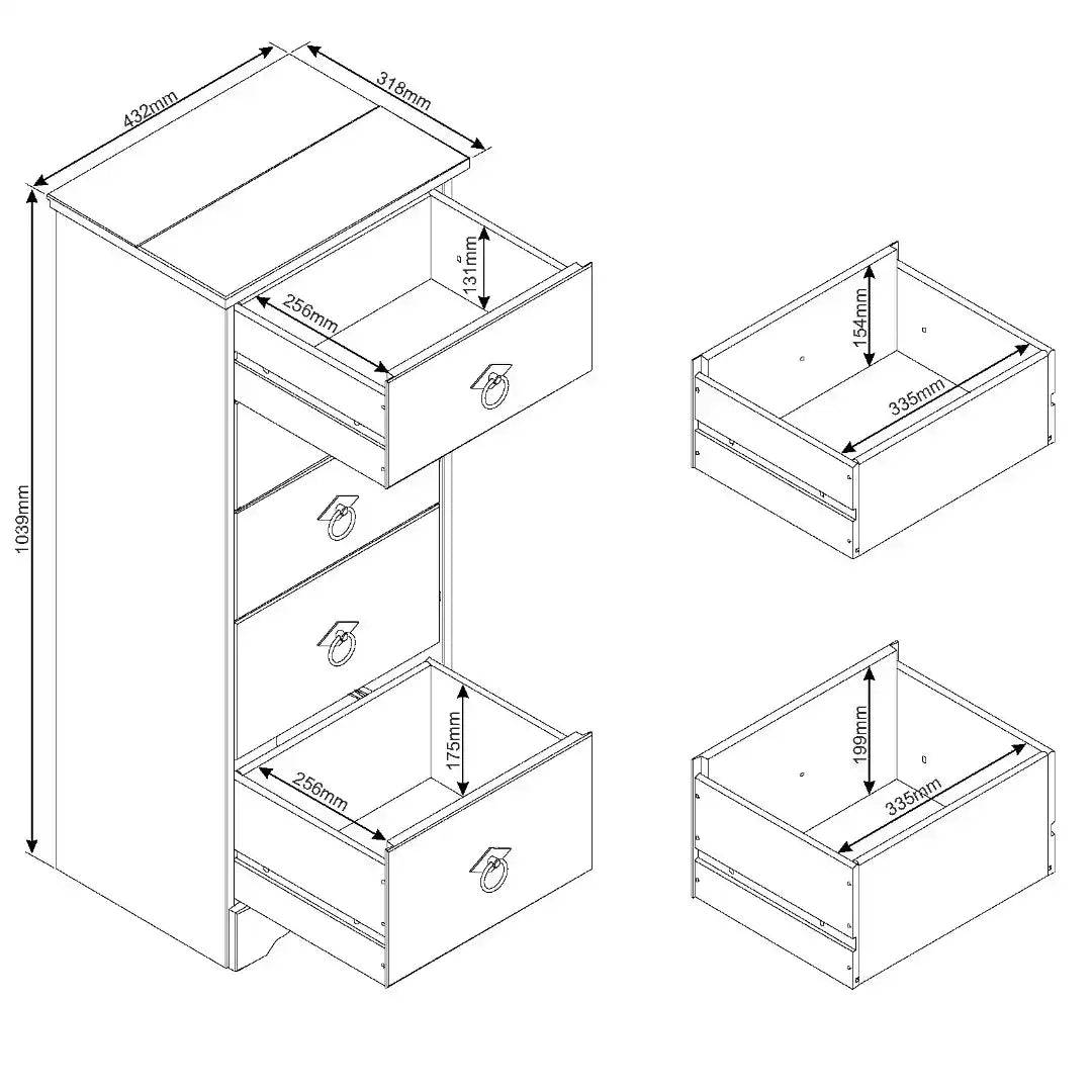 Grey Compact Corona 5 Drawer Narrow Chest - Price Crash Furniture
