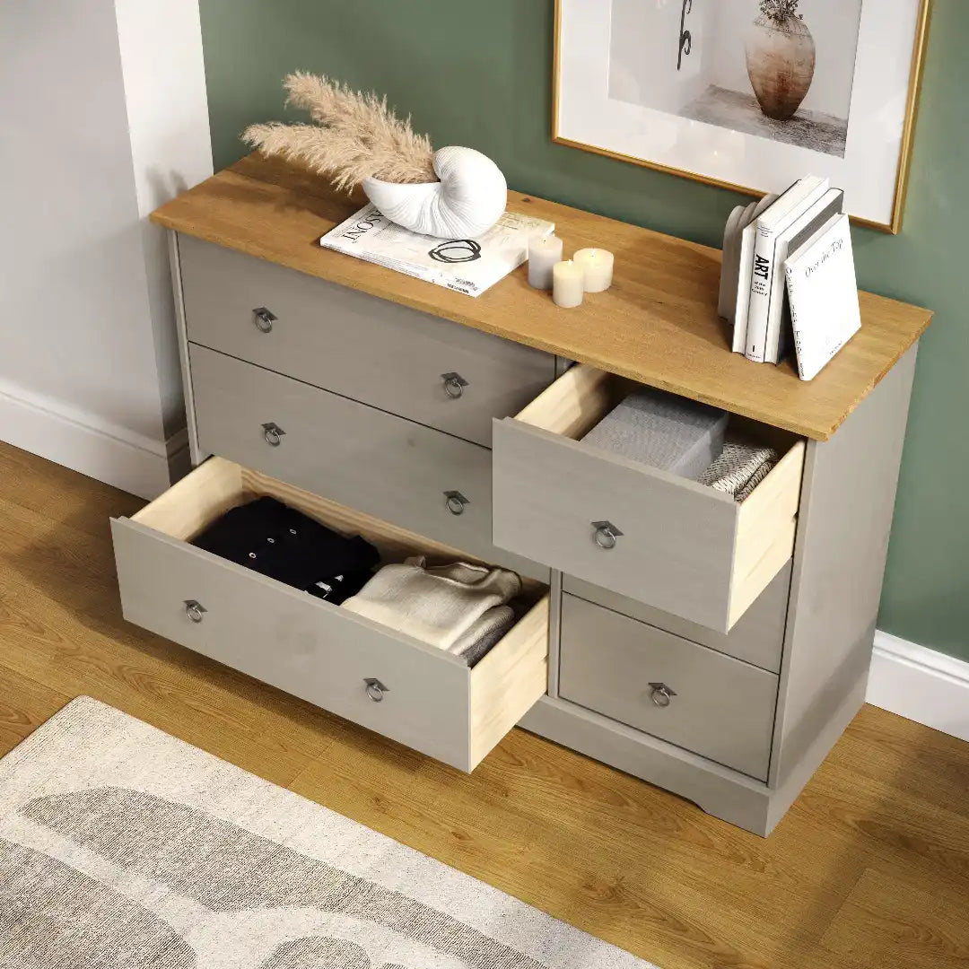 Grey Compact Corona 3+3 Wide Chest - Price Crash Furniture