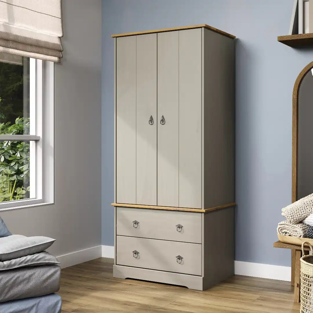 Grey Compact Corona 2 Door, 2 Drawer Wardrobe - Price Crash Furniture
