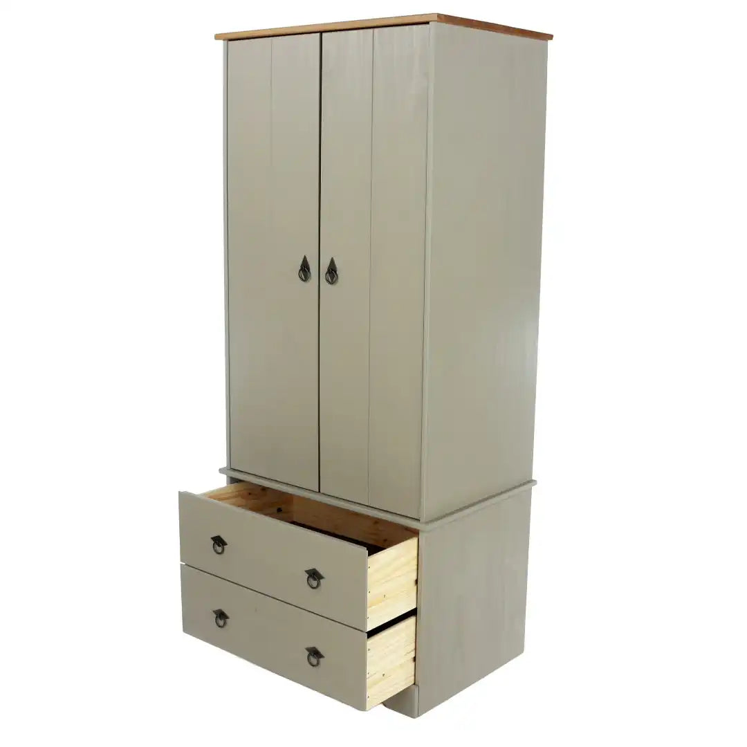 Grey Compact Corona 2 Door, 2 Drawer Wardrobe - Price Crash Furniture