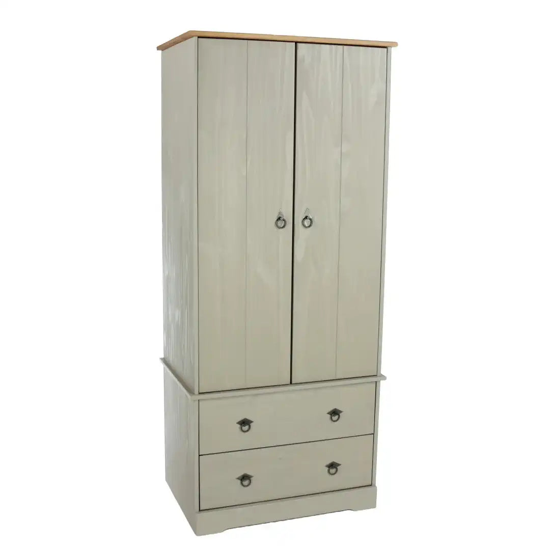 Grey Compact Corona 2 Door, 2 Drawer Wardrobe - Price Crash Furniture