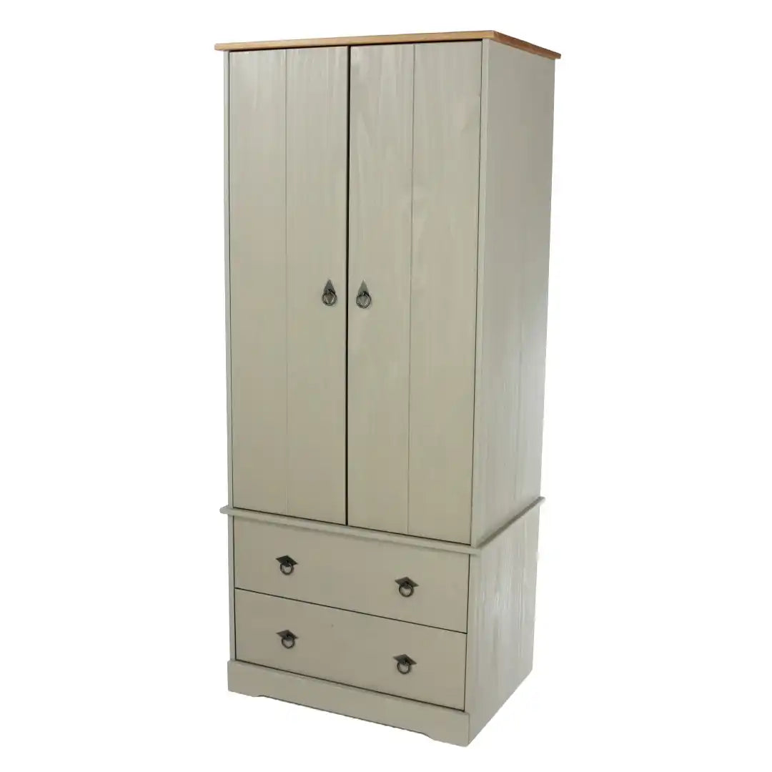 Grey Compact Corona 2 Door, 2 Drawer Wardrobe - Price Crash Furniture