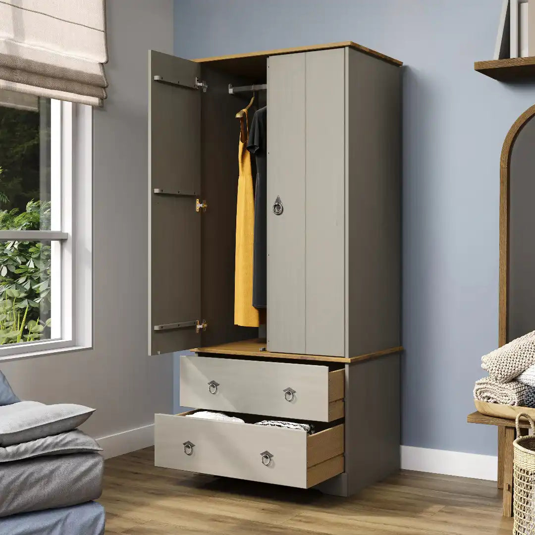 Grey Compact Corona 2 Door, 2 Drawer Wardrobe - Price Crash Furniture