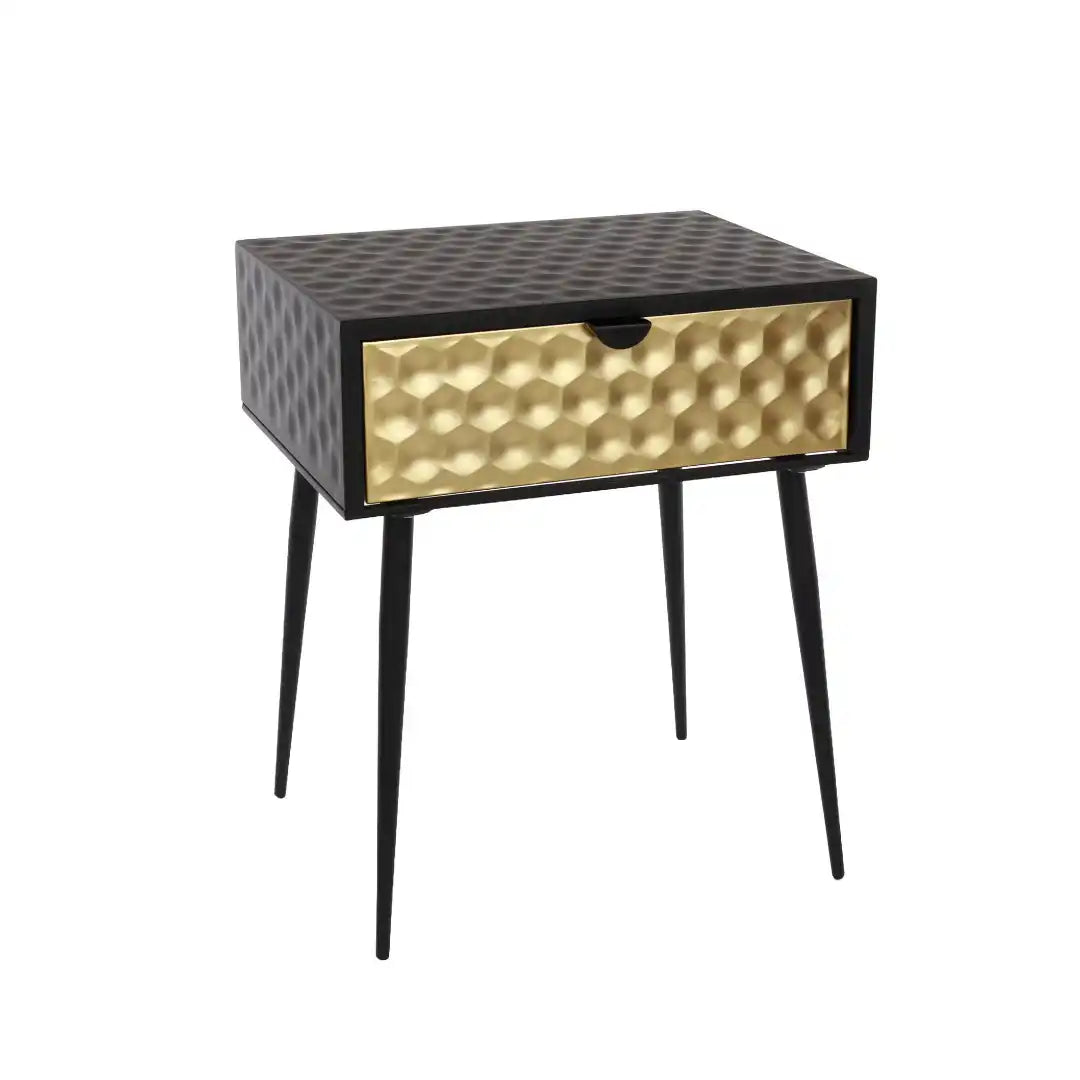 Options Jupiter metal 1 drawer bedside cabinet, gold drawer with black handle and legs - Price Crash Furniture