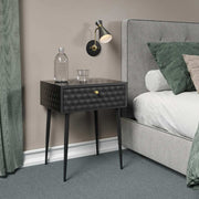 Options Saturn 1 drawer bedside cabinet, black body with black drawer, gold handle and Black legs