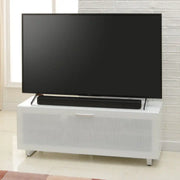 Sorrento White High gloss TV Storage Cabinet, Bonded glass top, Aluminium feet 1200 mm