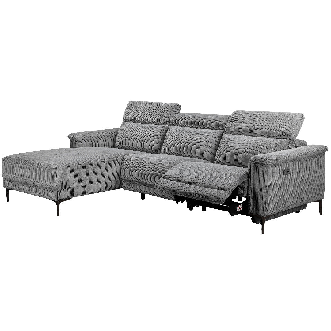 Lund 3PL 1Recl L Elek Grey Corduroy