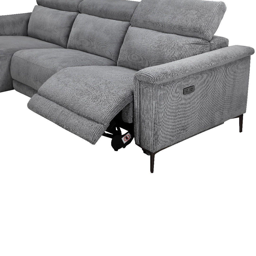 Lund 3PL 1Recl L Elek Grey Corduroy