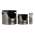 Pewter Finish Logs And Kindling Buckets & Matchstick Holder - Price Crash Furniture