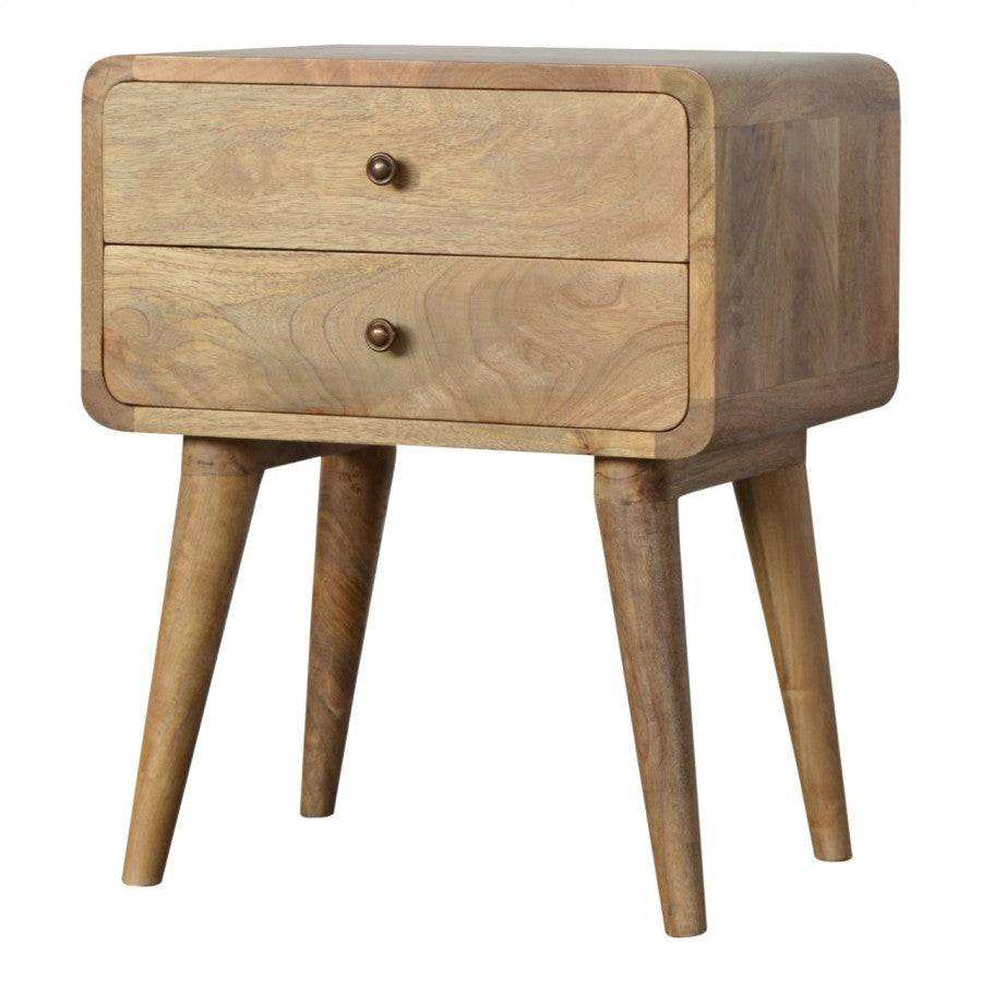 2 Drawer Curved Oak - Ish Bedside - Price Crash Furniture