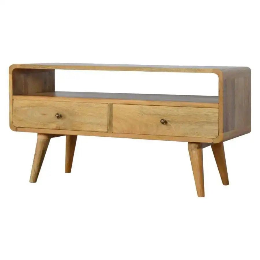 2 Drawer Curved Oak - Ish Media Unit - Price Crash Furniture
