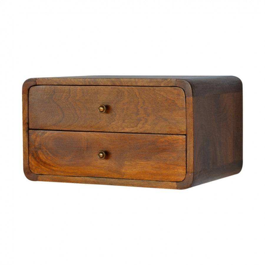 2 Drawer Curved Wall Mounted Chestnut Bedside - Price Crash Furniture