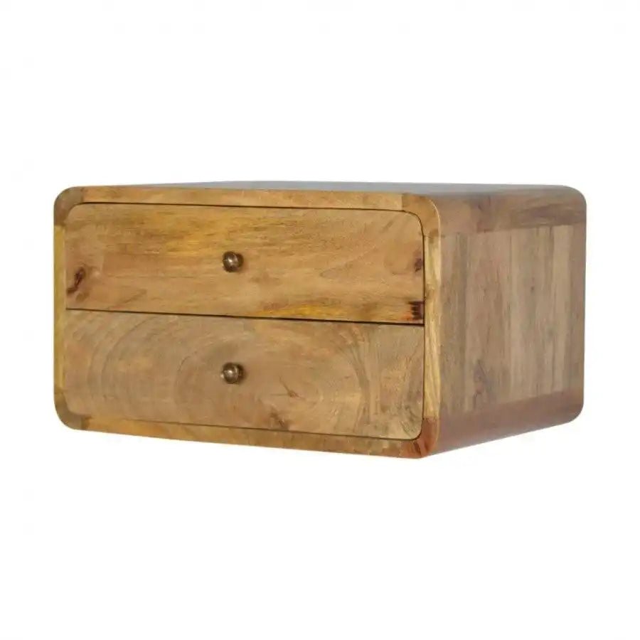 2 Drawer Curved Wall Mounted Oak - Ish Bedside - Price Crash Furniture