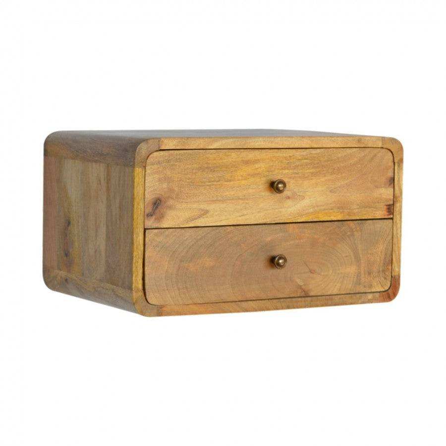 2 Drawer Curved Wall Mounted Oak - Ish Bedside - Price Crash Furniture