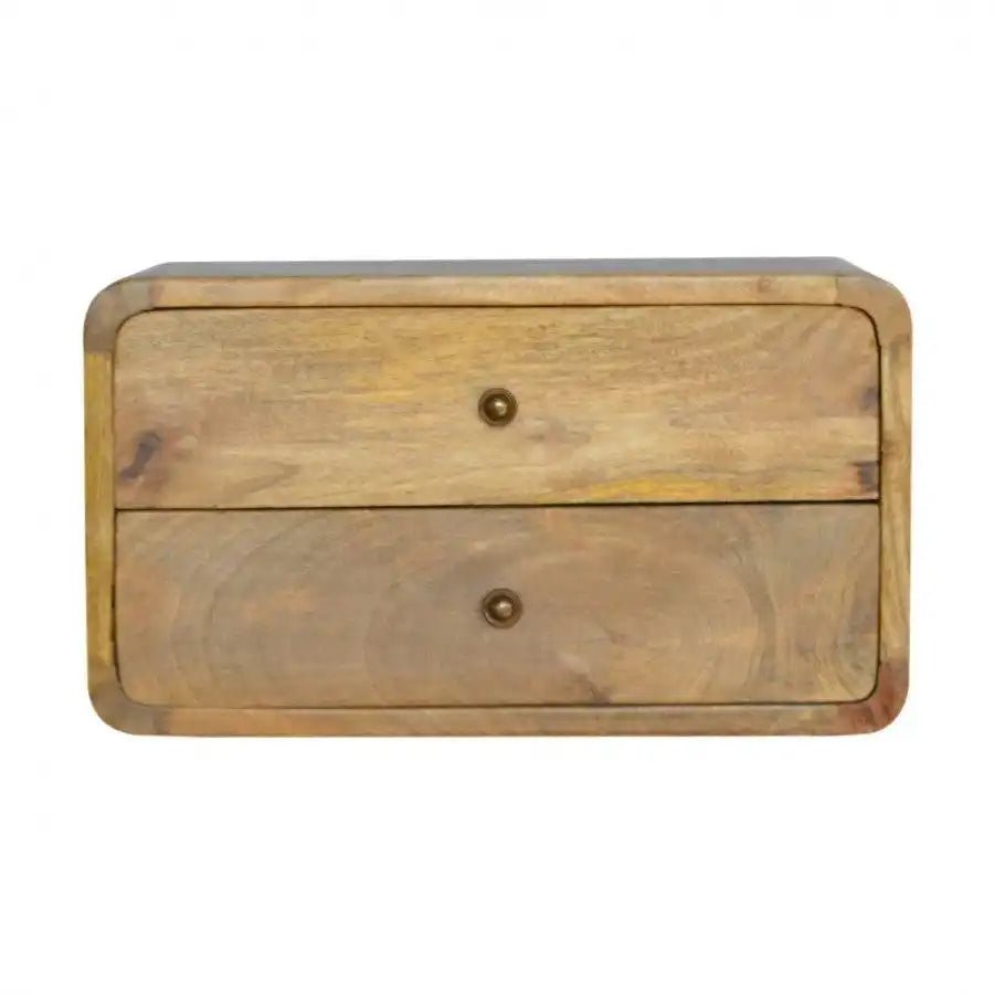 2 Drawer Curved Wall Mounted Oak - Ish Bedside - Price Crash Furniture
