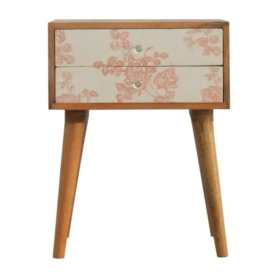 2 Drawer Pink Floral Screen - Printed Bedside - Price Crash Furniture