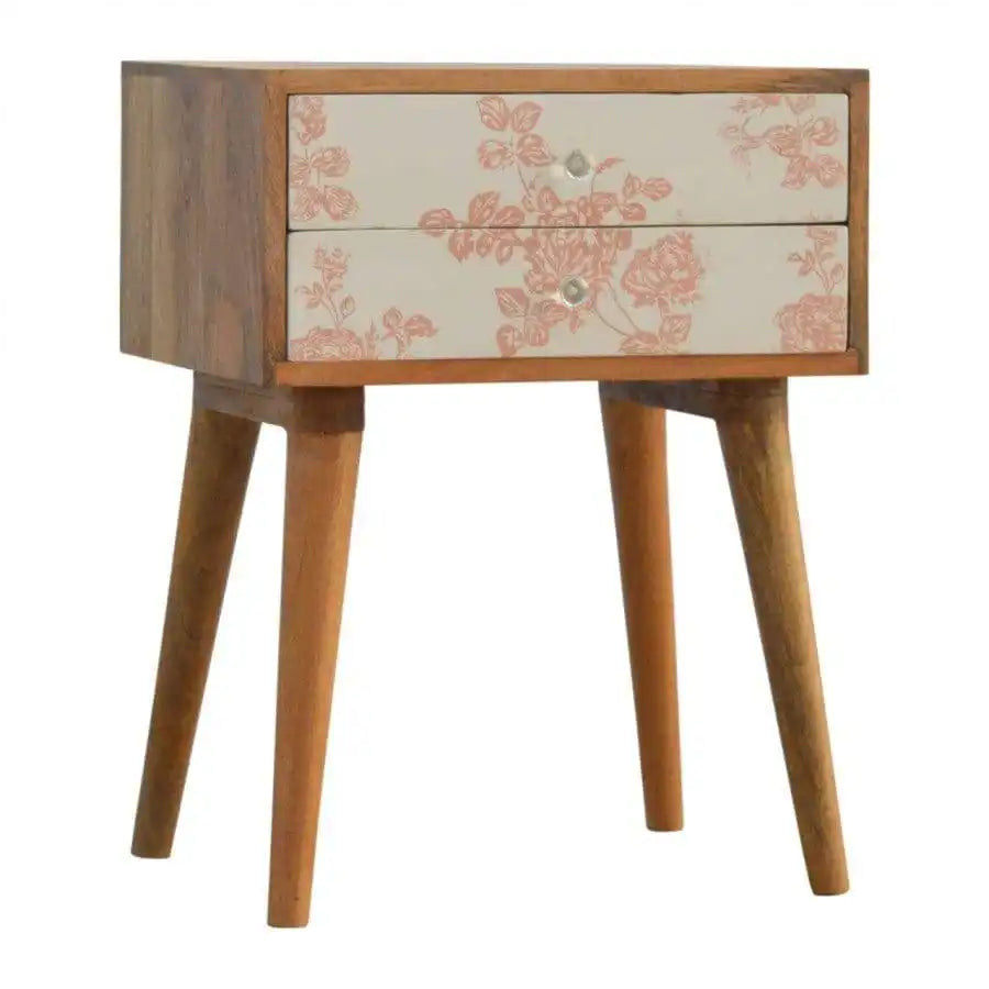 2 Drawer Pink Floral Screen-Printed Bedside - Price Crash Furniture