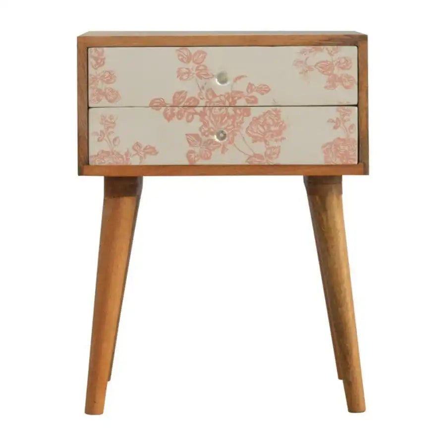 2 Drawer Pink Floral Screen-Printed Bedside - Price Crash Furniture
