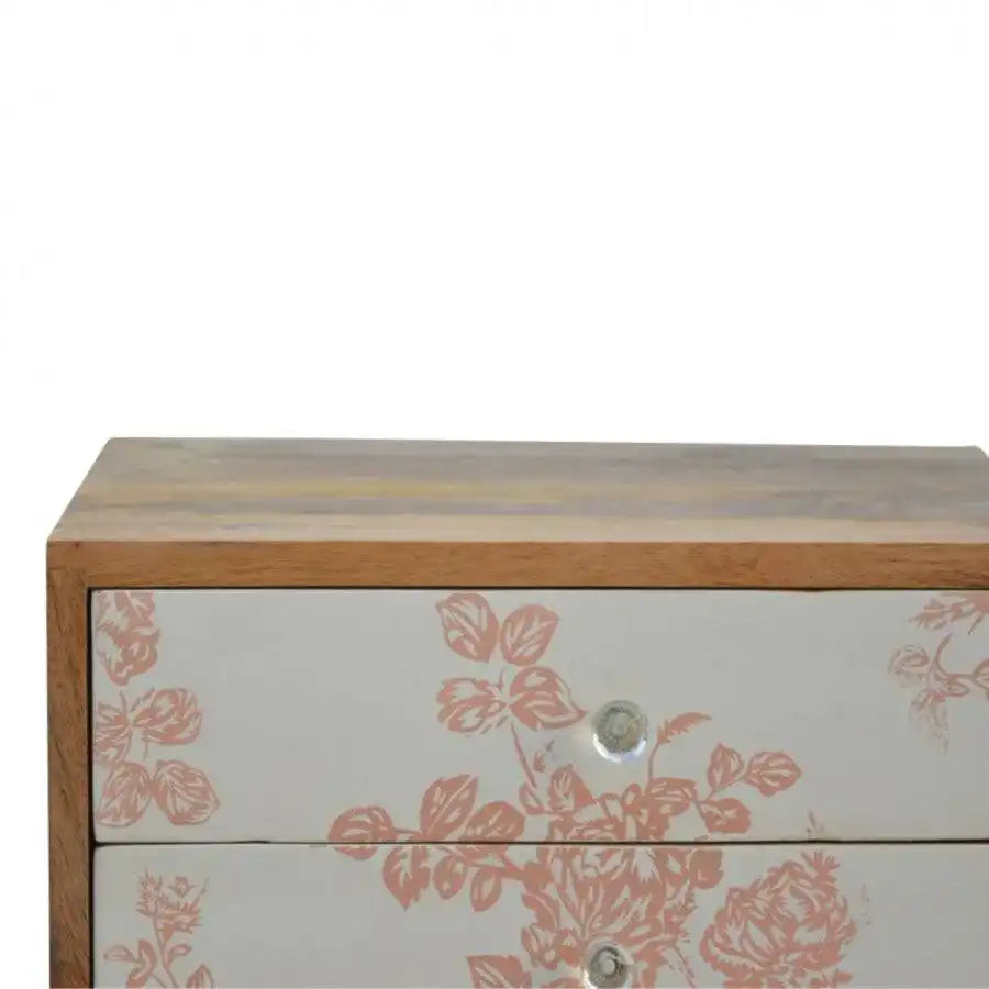2 Drawer Pink Floral Screen-Printed Bedside - Price Crash Furniture