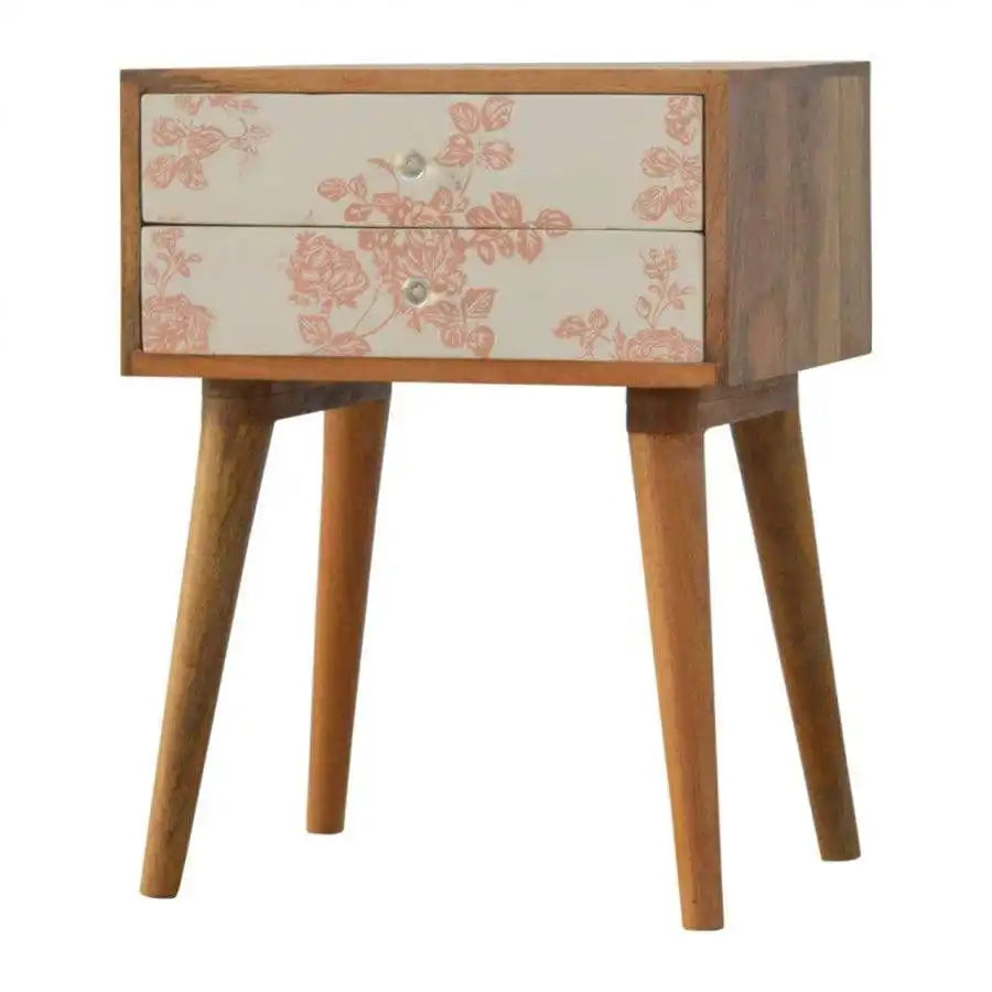 2 Drawer Pink Floral Screen-Printed Bedside - Price Crash Furniture