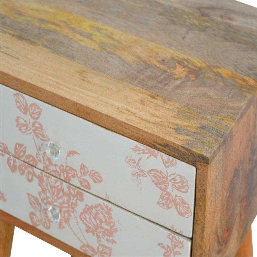 2 Drawer Pink Floral Screen-Printed Bedside - Price Crash Furniture