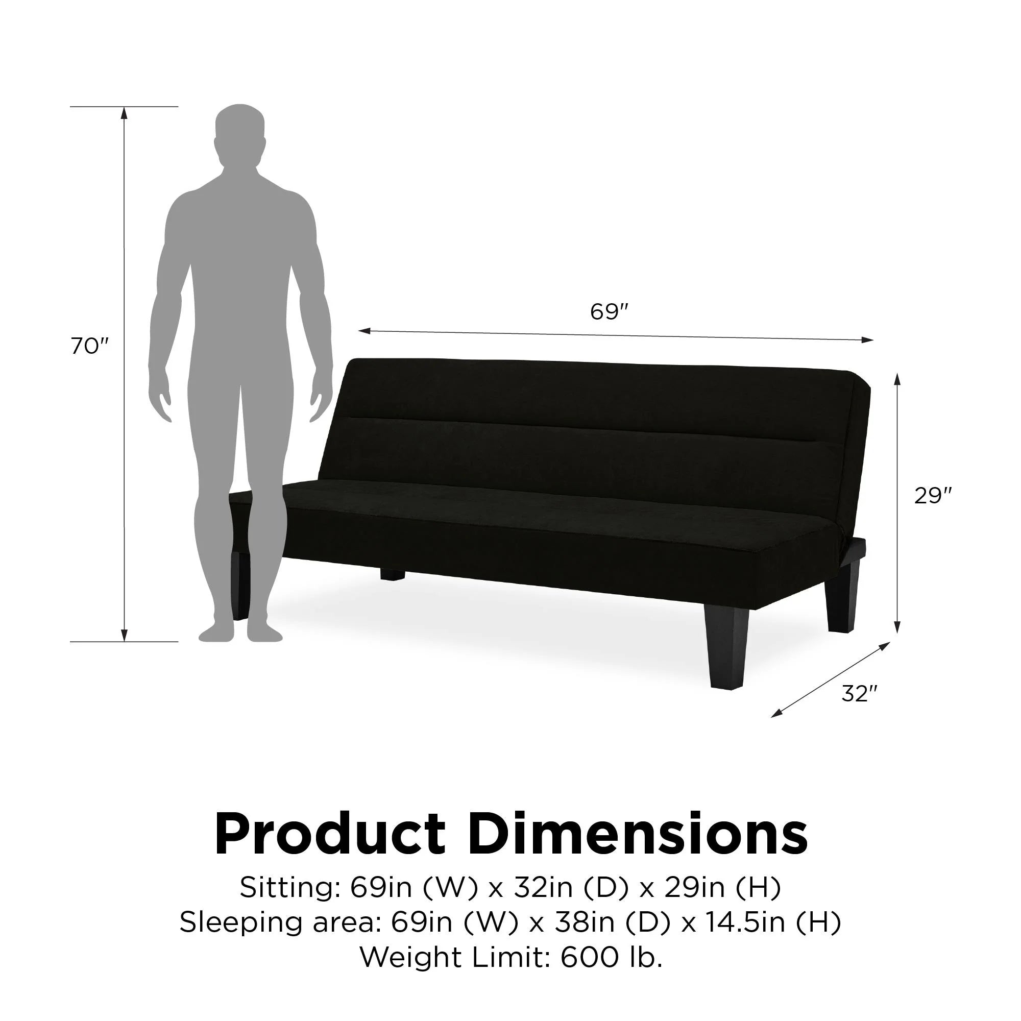 Kebo Futon in Black Velvet by Dorel