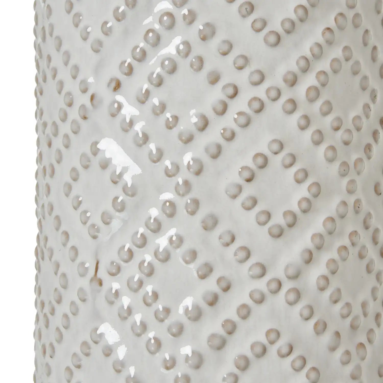 White Beaded Ceramic Lamp With Linen Shade