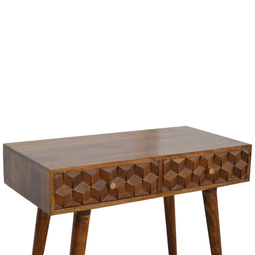 Chestnut Cube Carved Console Table