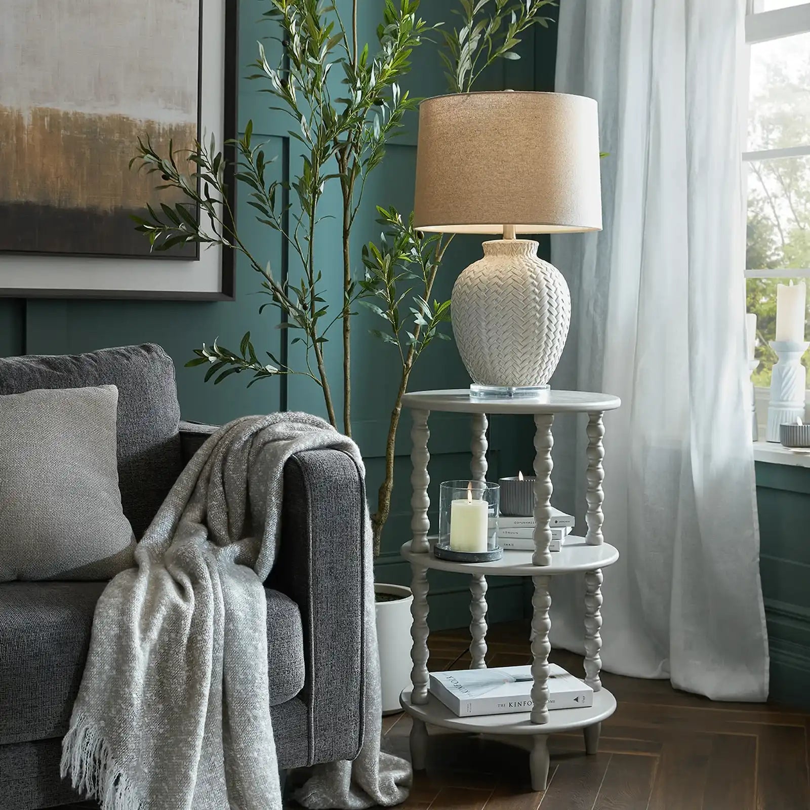The Camden Collection Tall Round Grey Side Table