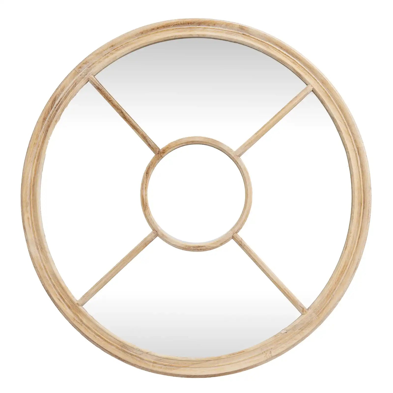 Washed Wood Round Window Mirror
