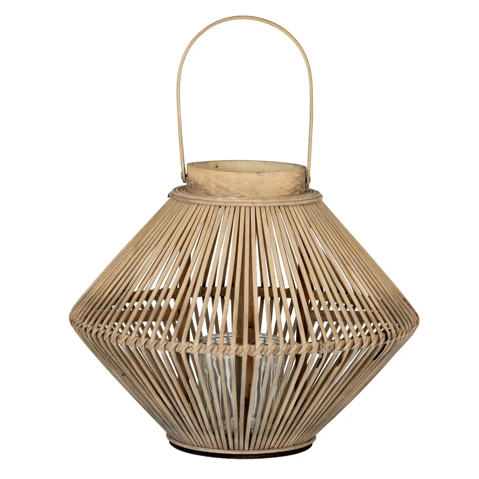 Cone Wicker Lantern With Glass Holder