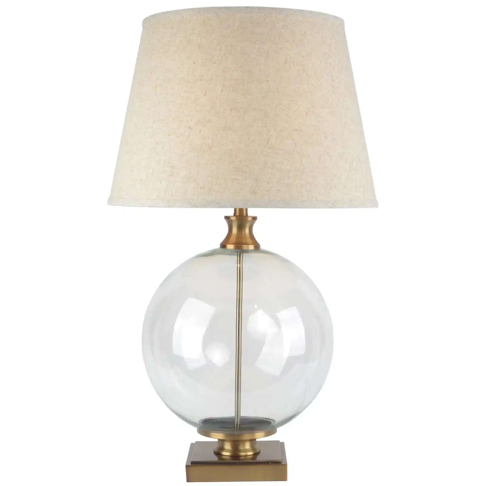 Lunel Glass Orb Table Lamp With Edged Linen Shade