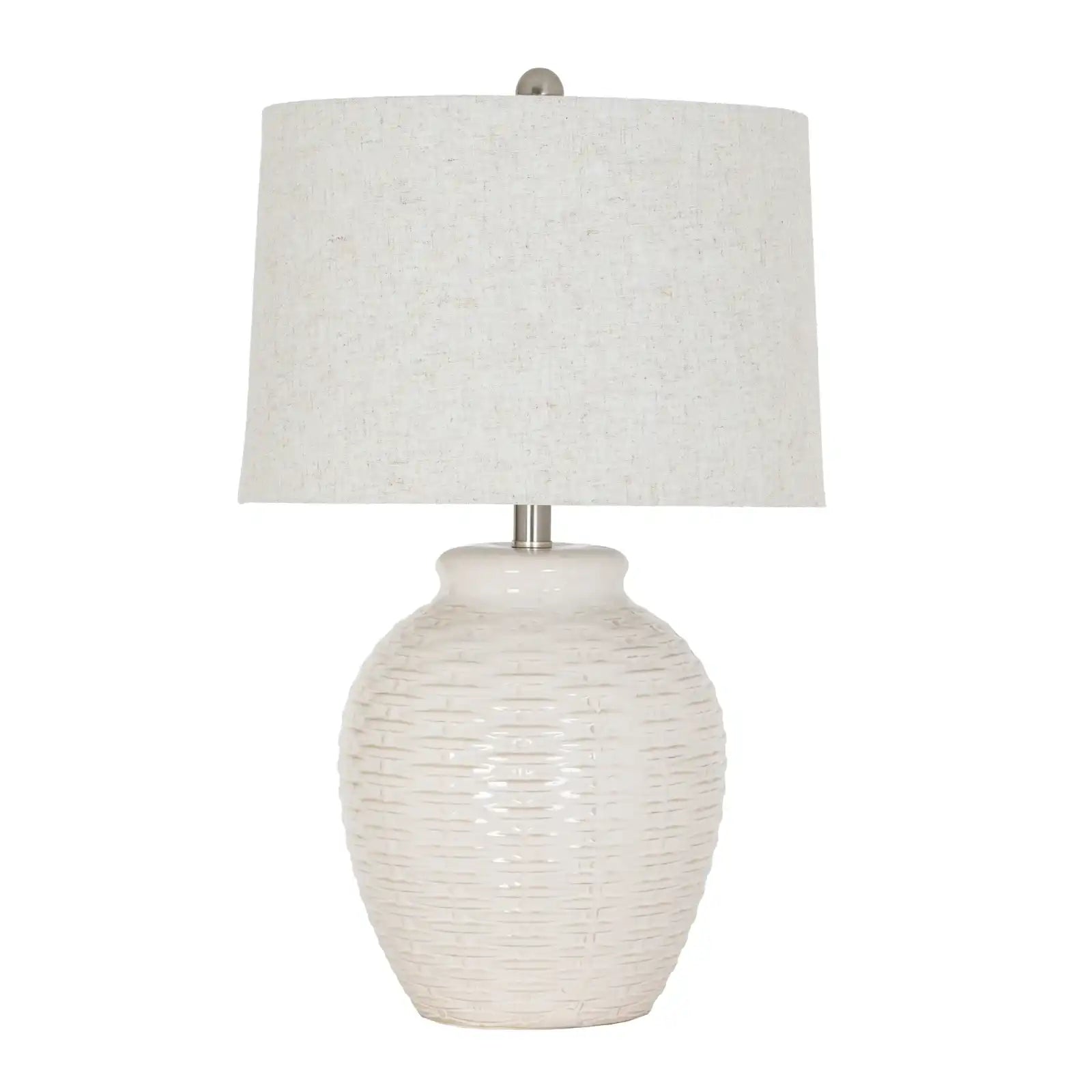 Basketweave Style Ceramic Table Lamp With Linen Shade