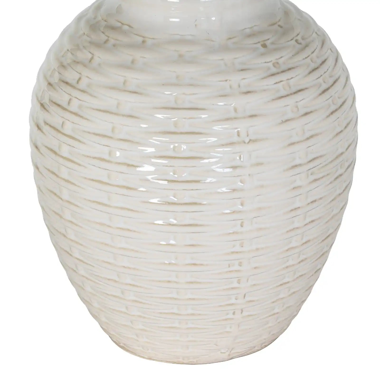Basketweave Style Ceramic Table Lamp With Linen Shade