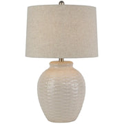 Basketweave Style Ceramic Table Lamp With Linen Shade