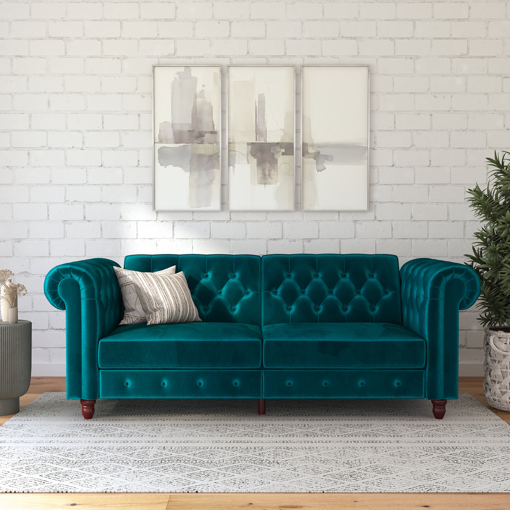 Felix Chesterfield Sofa Bed - Teal Velvet by Dorel - Price Crash Furniture