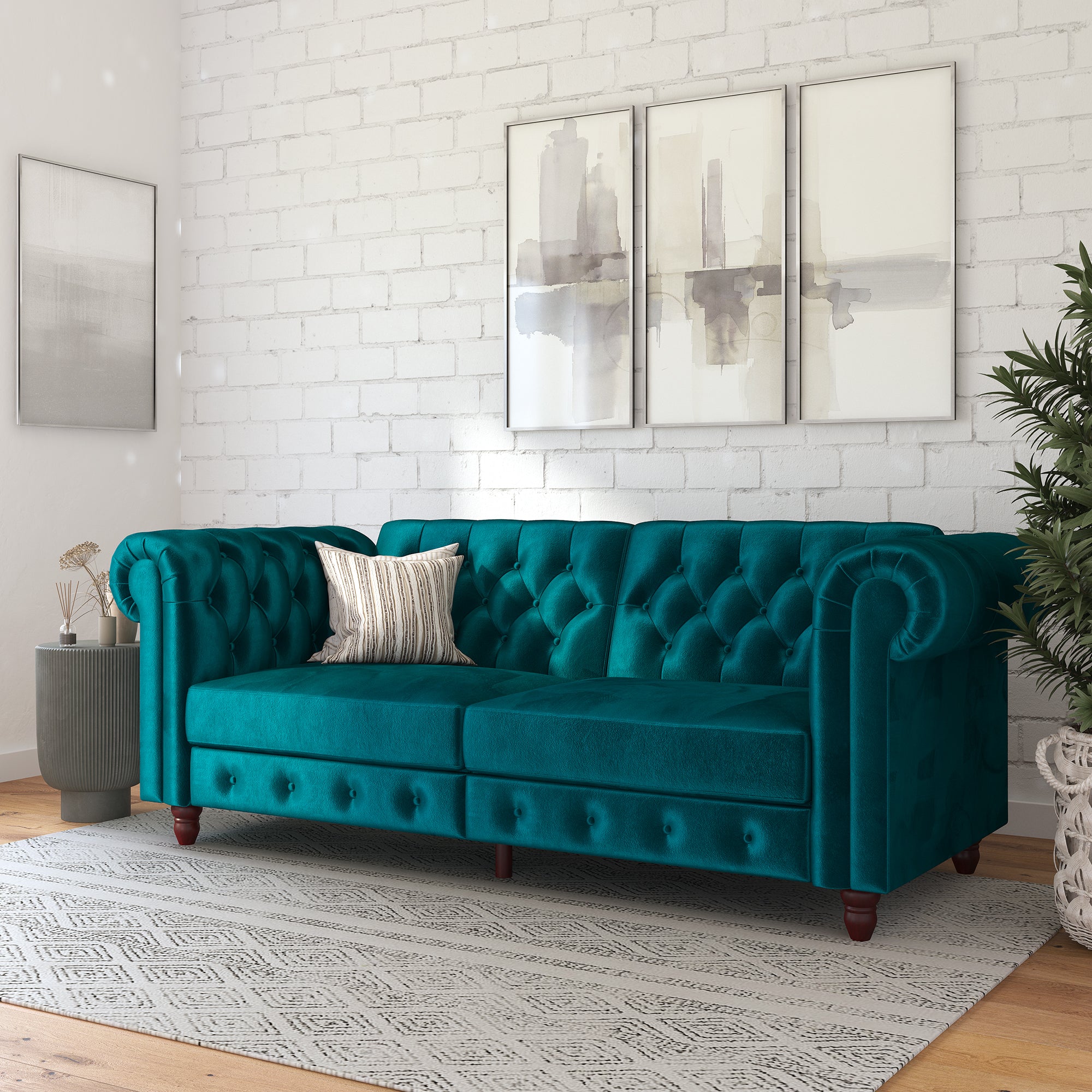 Felix Chesterfield Sofa Bed - Teal Velvet by Dorel - Price Crash Furniture