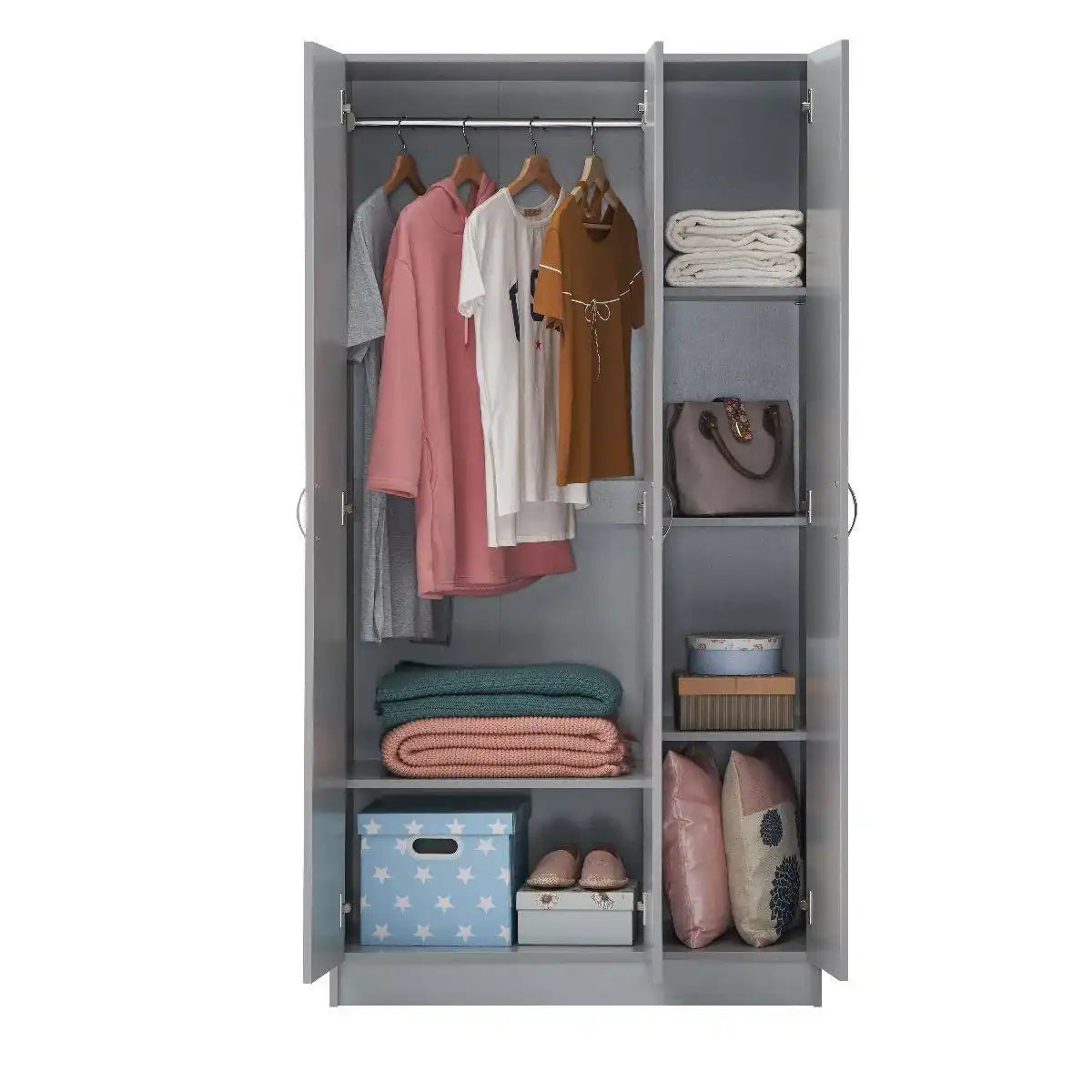 3 DOOR DOUBLE WARDROBE GREY Essentials collection - Price Crash Furniture