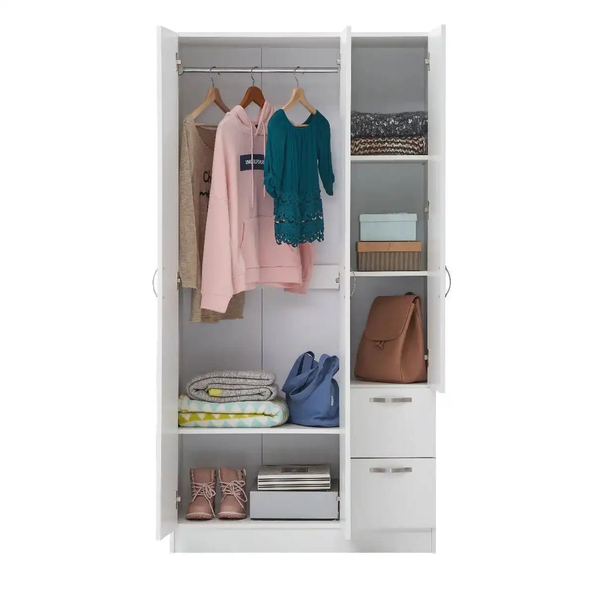 3 DOOR DOUBLE WARDROBE IN WHITE - Price Crash Furniture