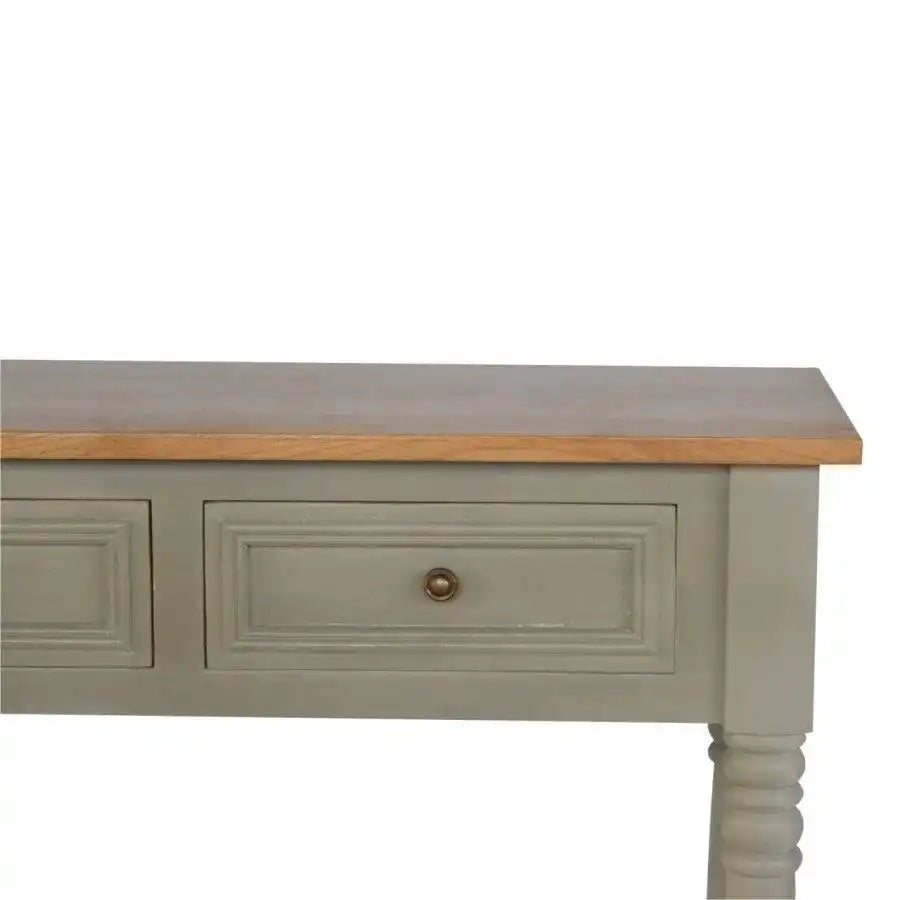 3 Drawer Grey Painted Console Table With Turned Legs - Price Crash Furniture