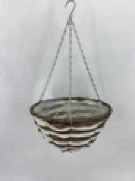 30cm PP Rattan White/Brown Round Hanging Basket TD30cm H15cm B12cm - Price Crash Furniture
