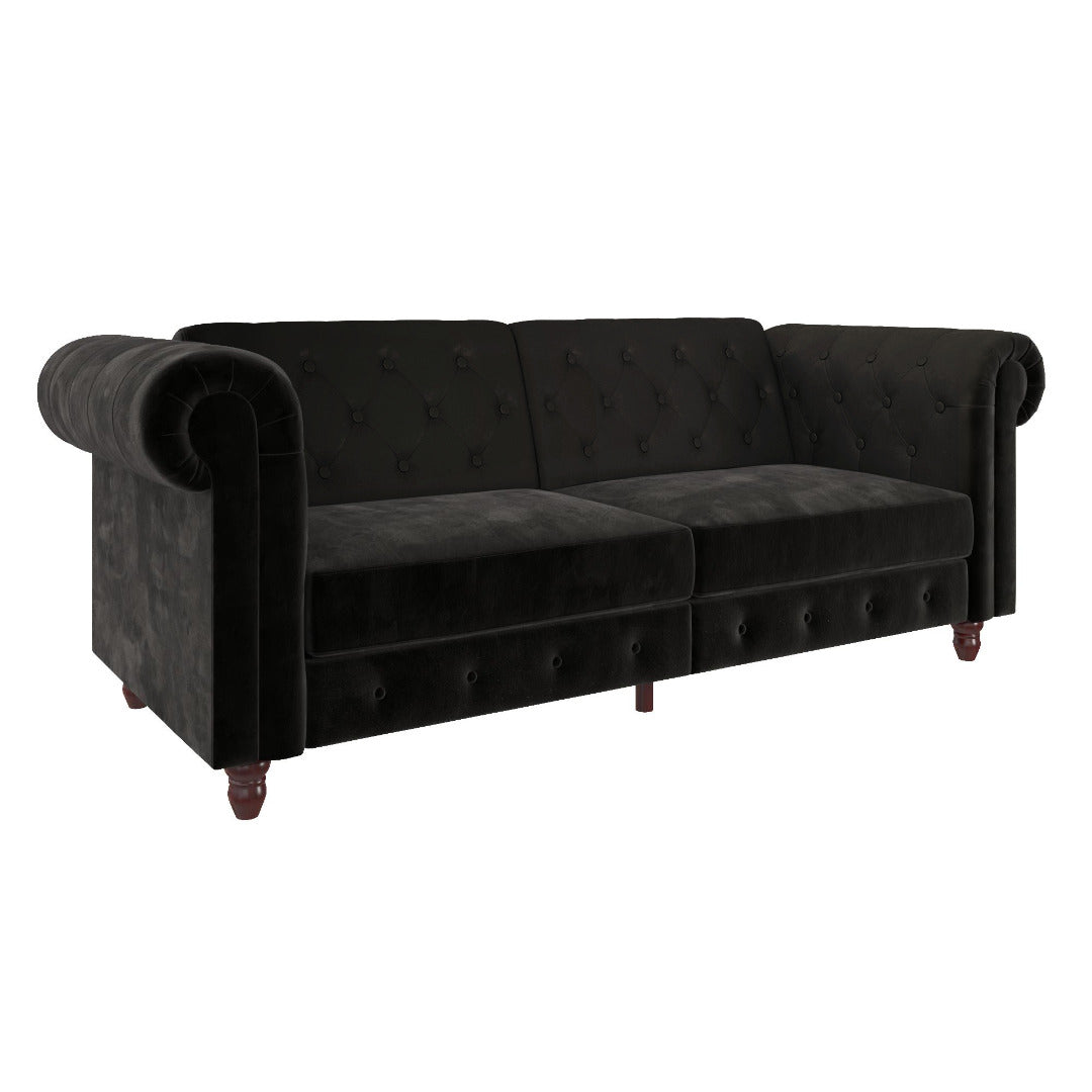 Felix Chesterfield Sofa Bed - Black Velvet by Dorel - Price Crash Furniture