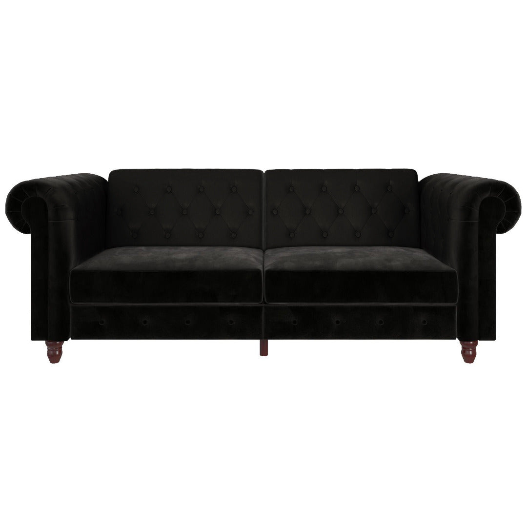 Felix Chesterfield Sofa Bed - Black Velvet by Dorel - Price Crash Furniture