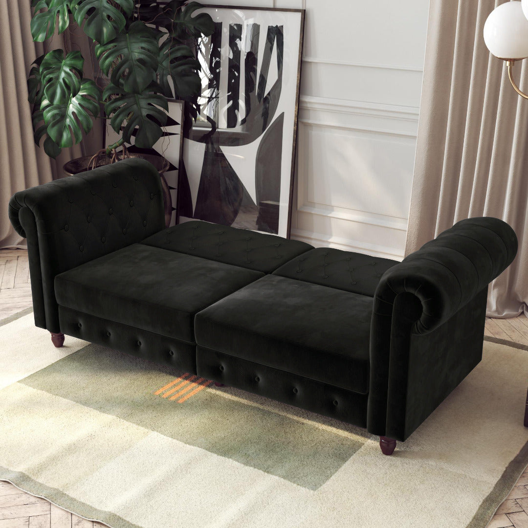 Felix Chesterfield Sofa Bed - Black Velvet by Dorel - Price Crash Furniture