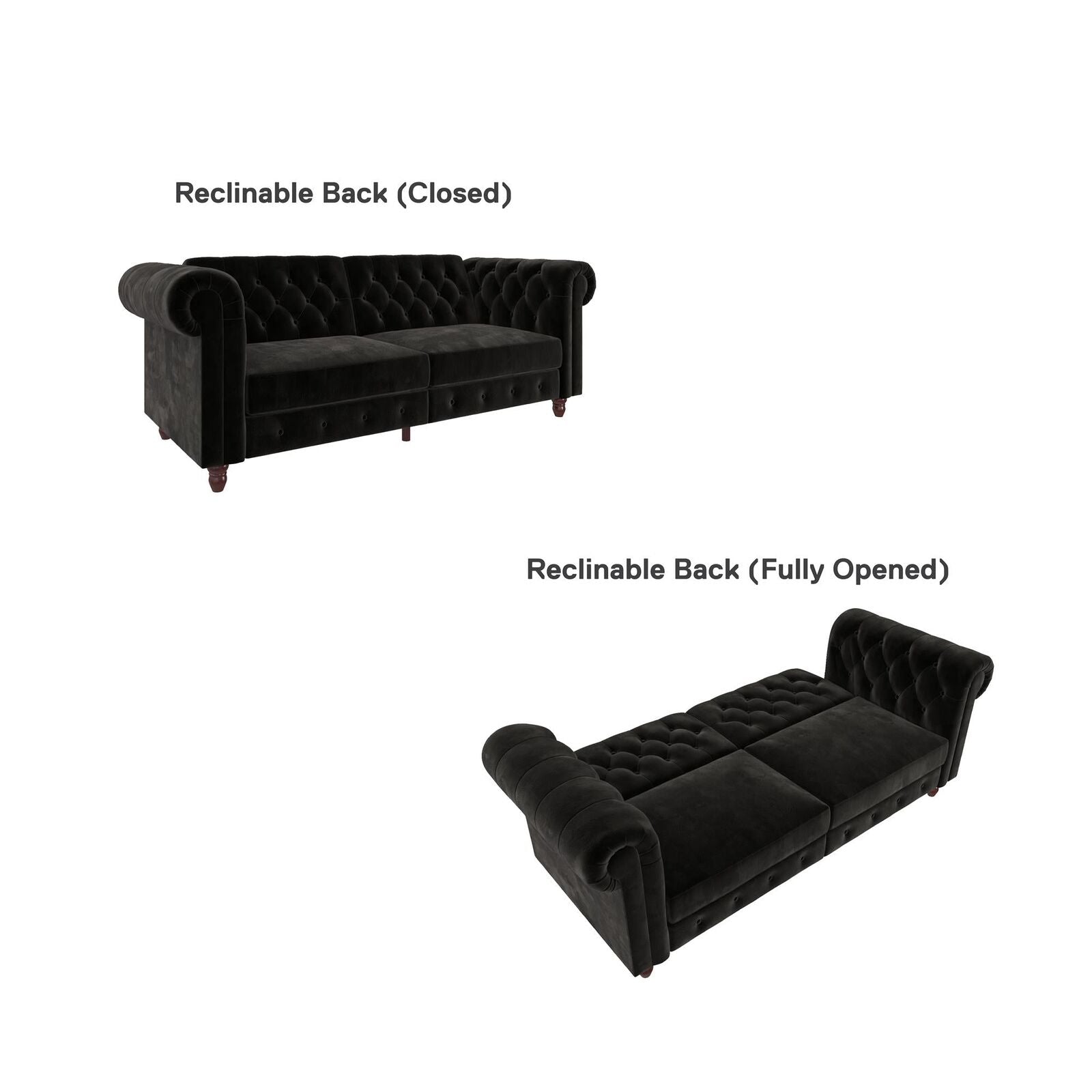 Felix Chesterfield Sofa Bed - Black Velvet by Dorel - Price Crash Furniture