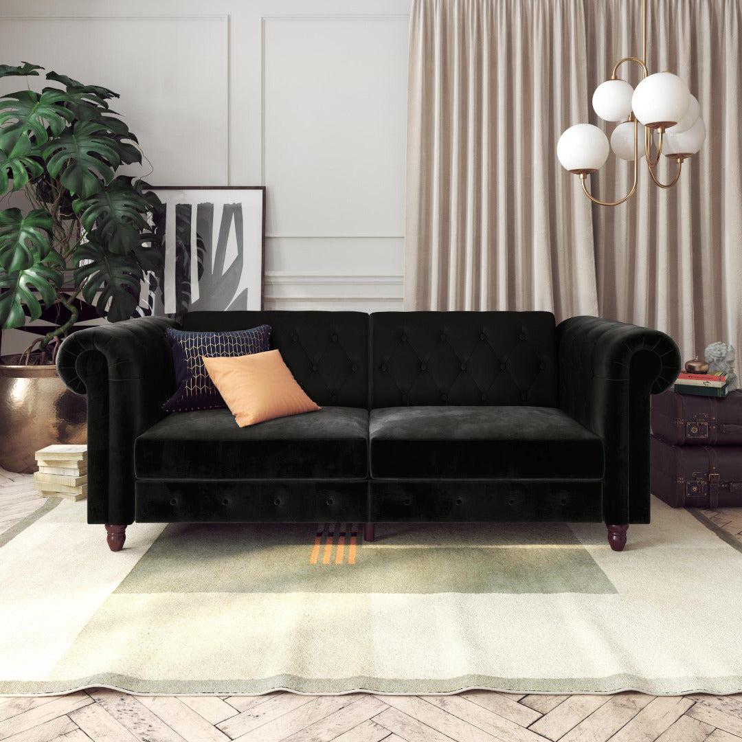 Felix Chesterfield Sofa Bed - Black Velvet by Dorel - Price Crash Furniture