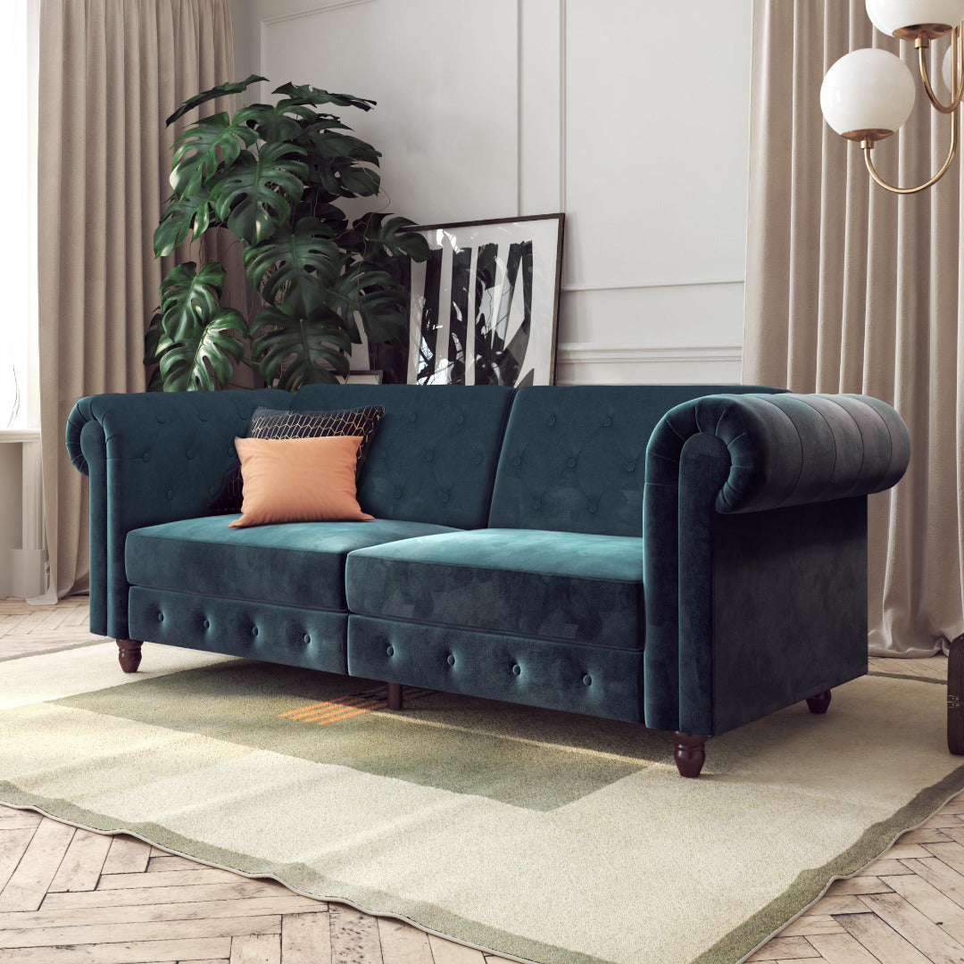 Felix Chesterfield Sofa Bed - Blue Velvet by Dorel - Price Crash Furniture