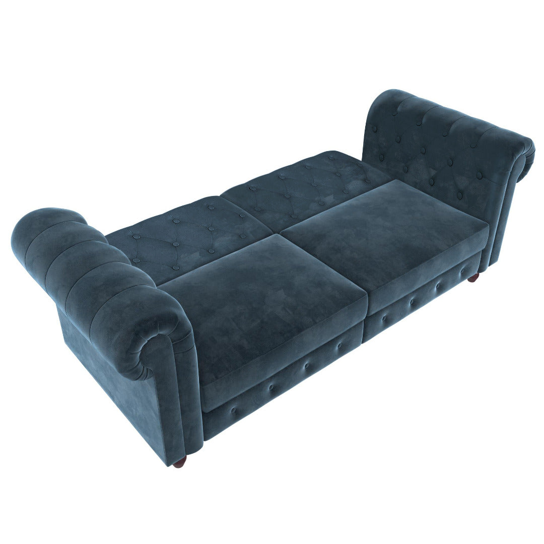 Felix Chesterfield Sofa Bed - Blue Velvet by Dorel - Price Crash Furniture