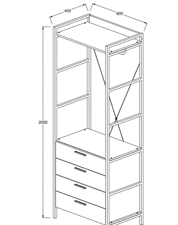4 Drawer Open Wardrobe in Riviera Oak - Price Crash Furniture
